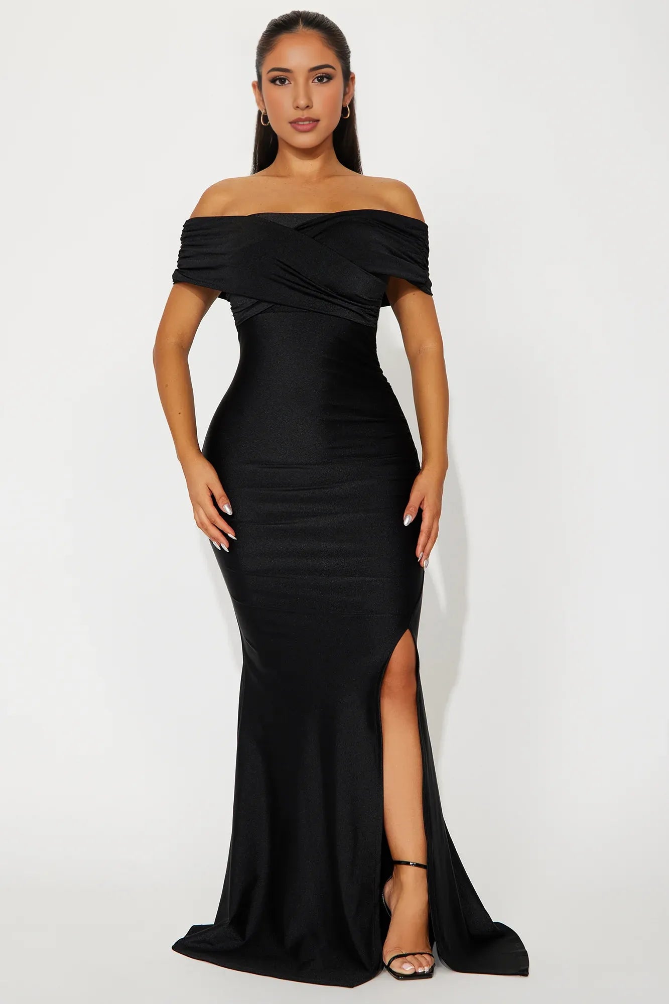 The Romance Maxi Dress Off-the-Shoulder Mauve Mermaid Floor Length Black Party Dress With Slit