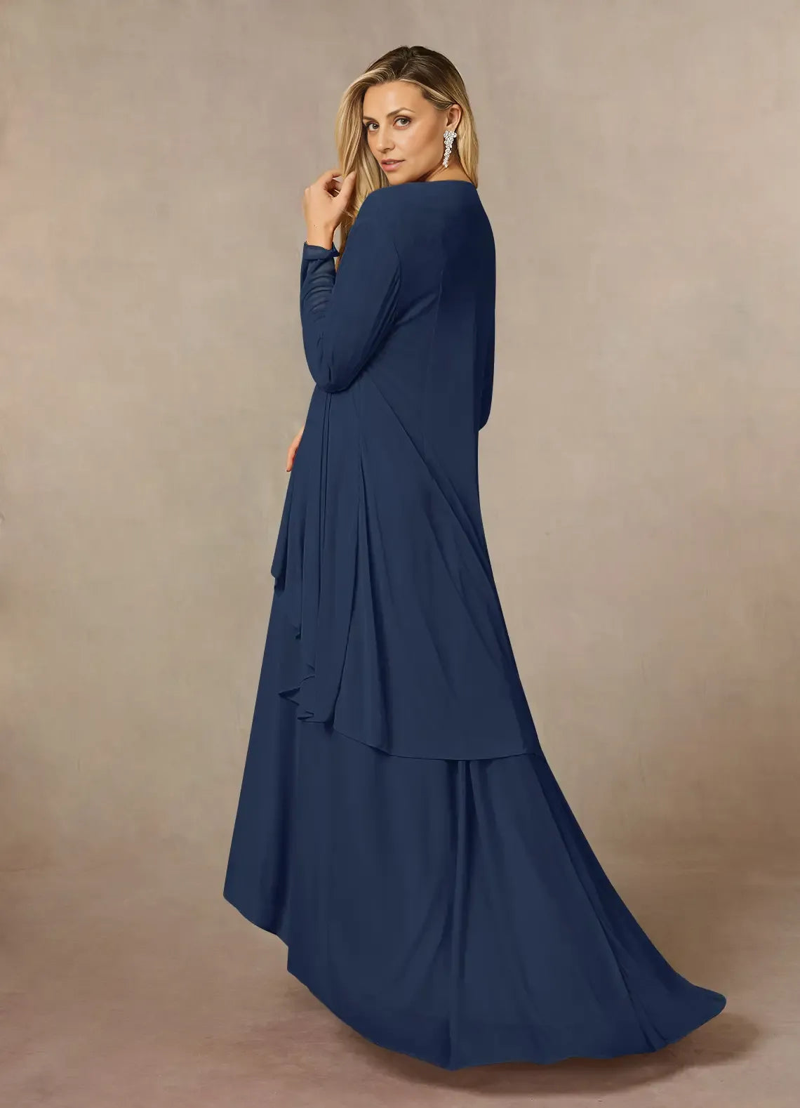 Weitese Dress Classic Dark Navy Sheath Sweetheart Sequins Lace Dress Asymmetrical-Length Three-Quarter Sleeve Illusion Back Two-Piece Mother of the Bride Dress