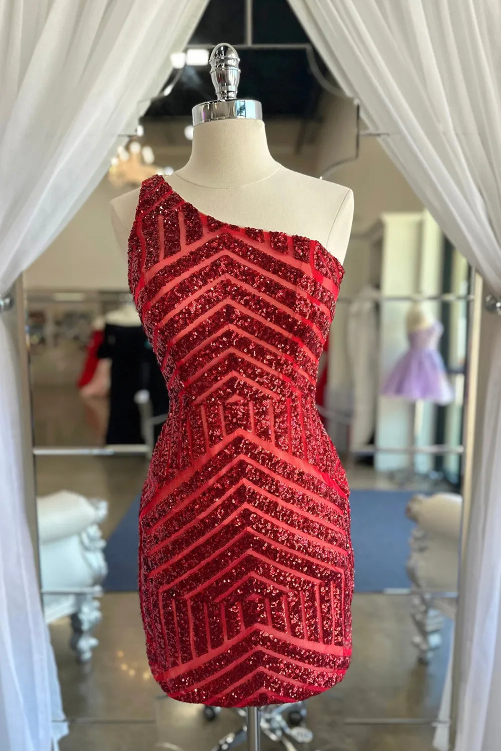 Tienda de vestidos de fiesta Weitese, vestido de fiesta corto ajustado con lentejuelas y un hombro fucsia, vestidos formales para mujer 