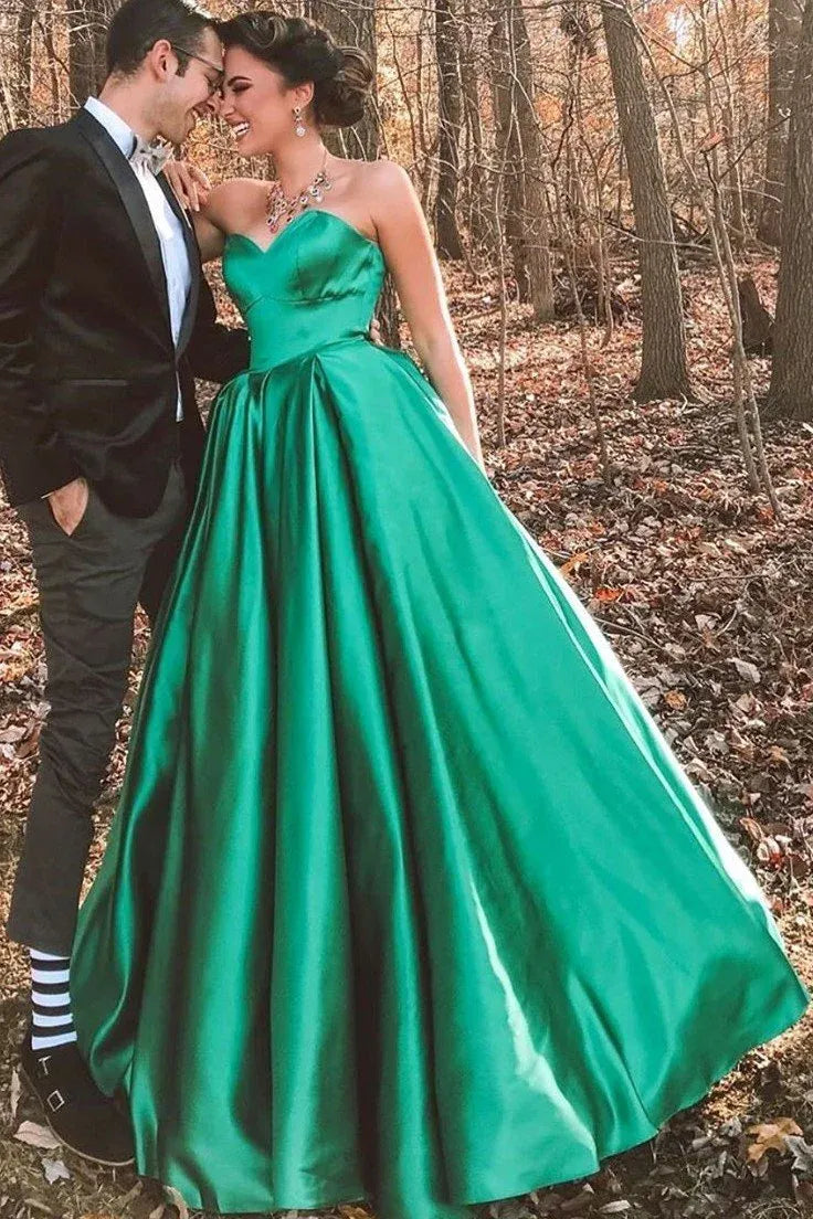 Timeless A-Line Sweetheart Neck Strapless Satin Maxi Prom Dress