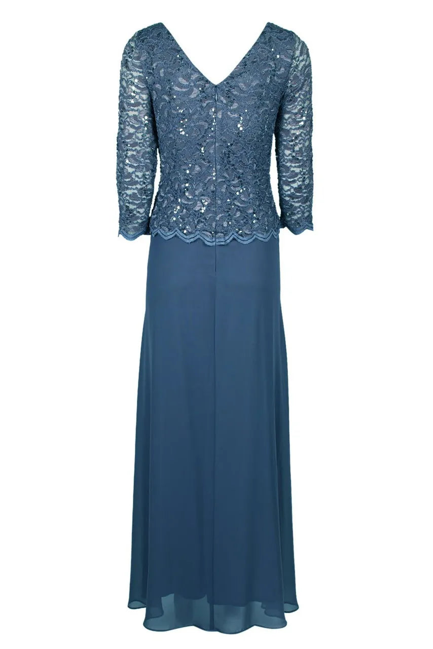 Trendy A-Line Boat Neck Long Sleeve Zipper Up Floor-Length Mother of the Bride Dress