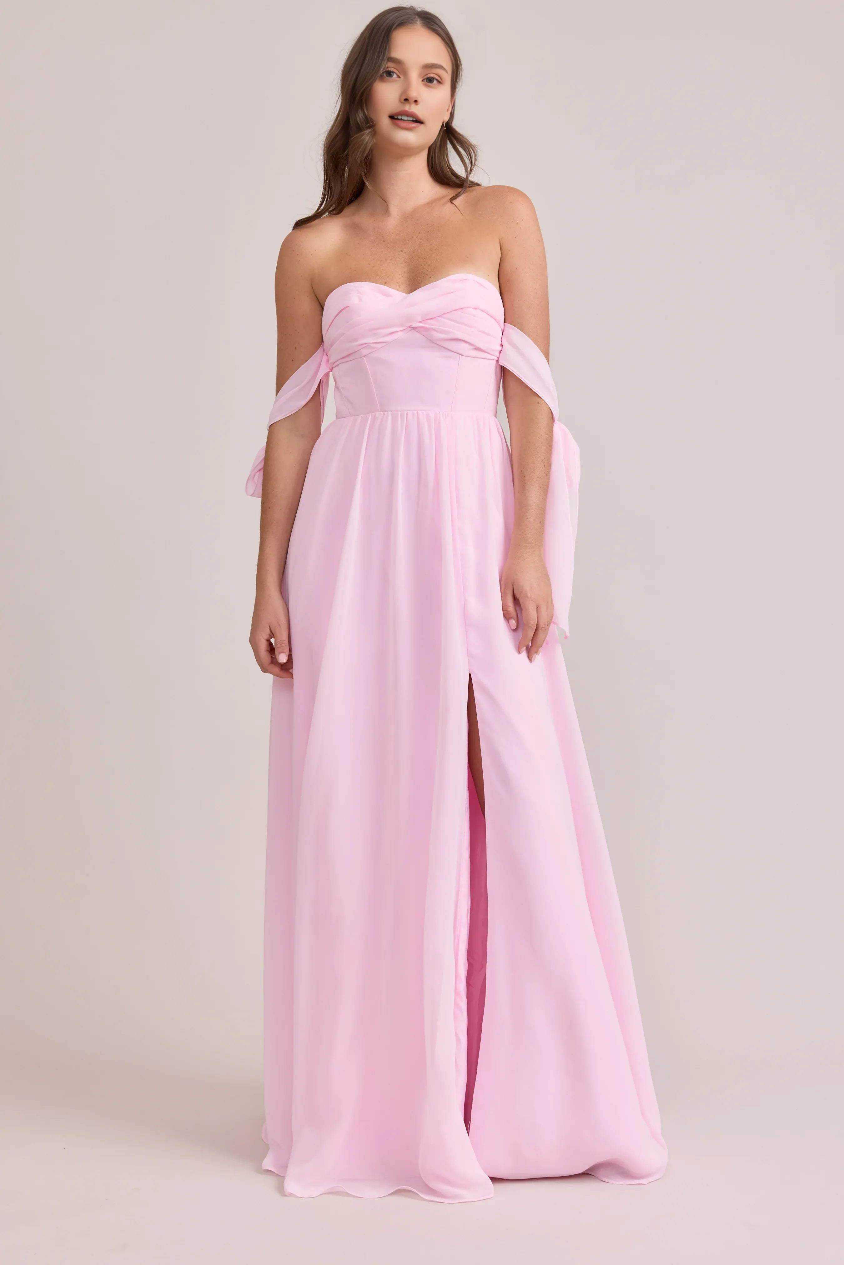 Trendy A-Line Off the Shoulder Sleeveless Chiffon Floor-Length Prom Dress