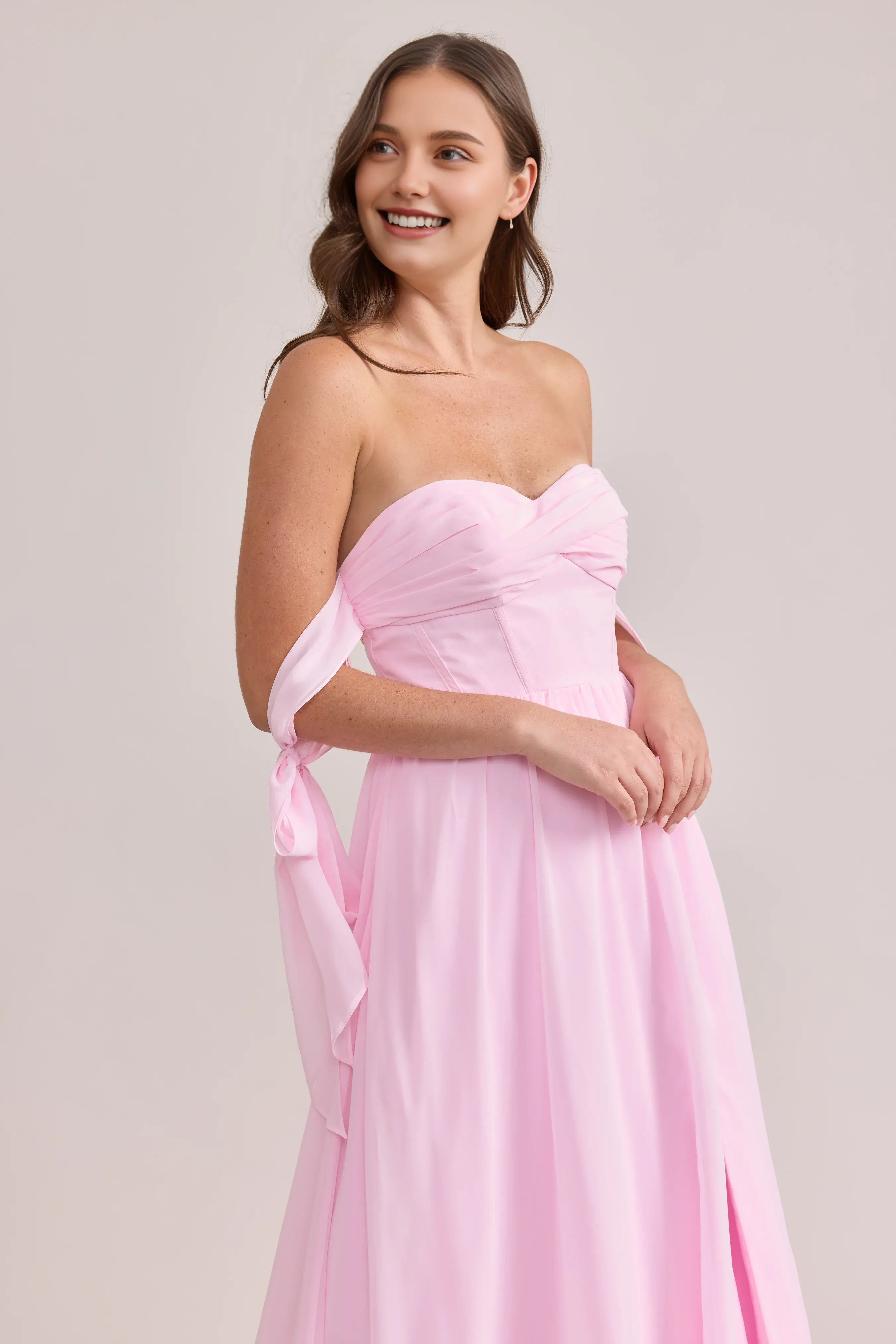 Trendy A-Line Off the Shoulder Sleeveless Chiffon Floor-Length Prom Dress