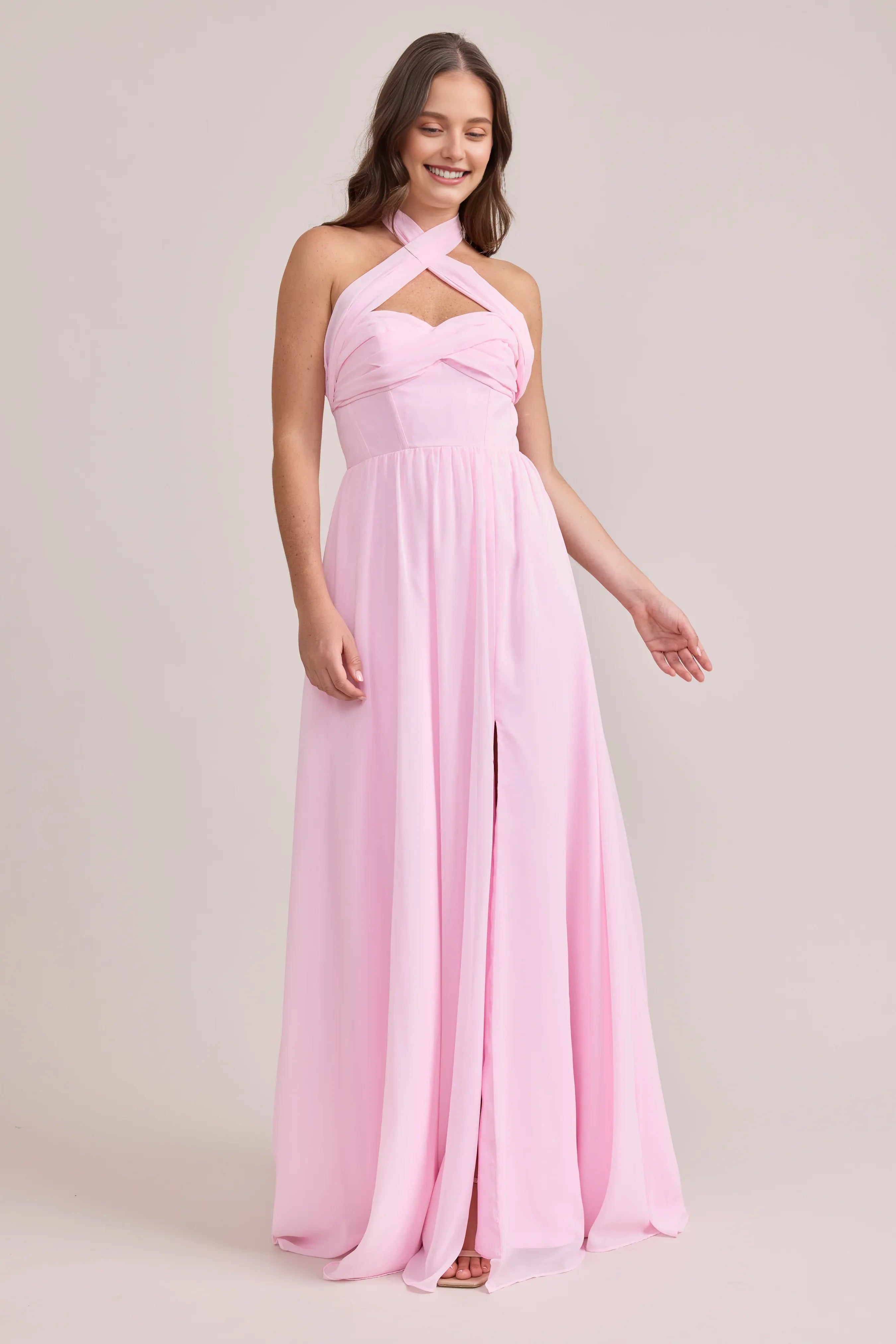 Trendy A-Line Off the Shoulder Sleeveless Chiffon Floor-Length Prom Dress
