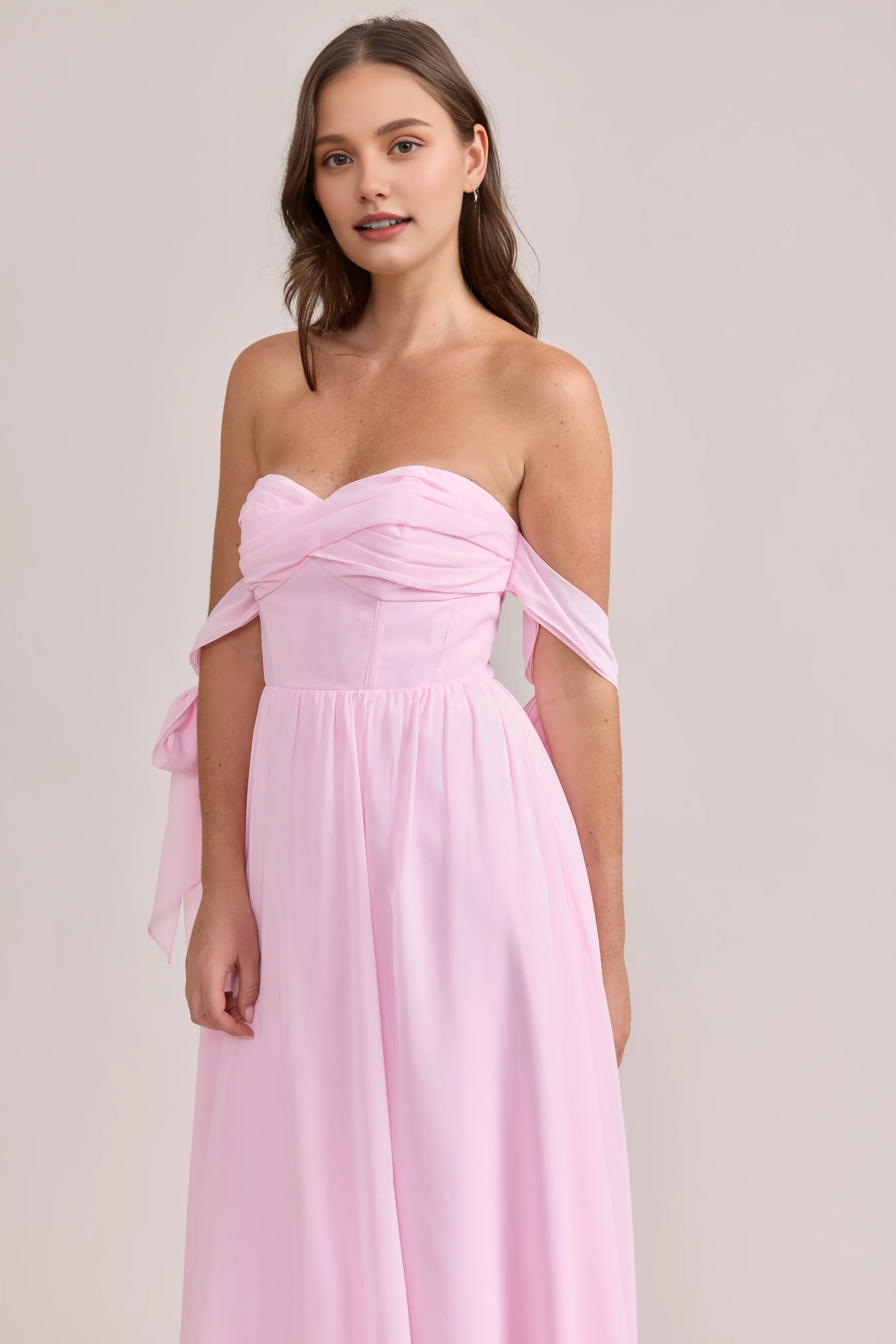Trendy A-Line Off the Shoulder Sleeveless Chiffon Floor-Length Prom Dress