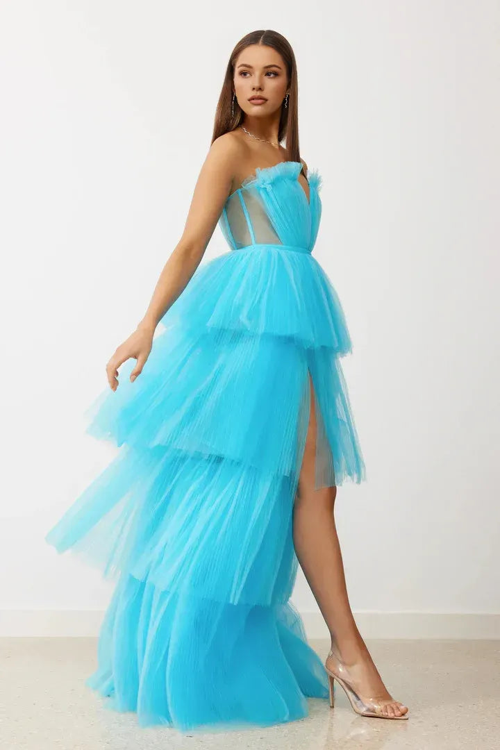 Trendy A-Line Off the Shoulder Sleeveless Tulle Floor-Length Prom Dress