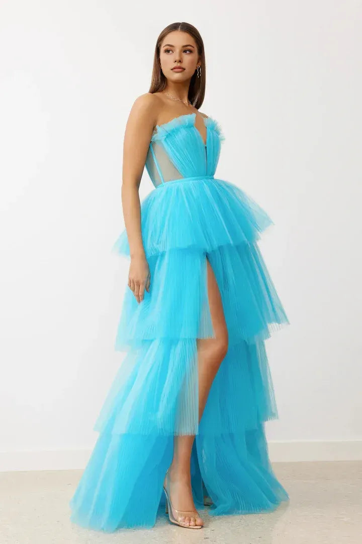 Trendy A-Line Off the Shoulder Sleeveless Tulle Floor-Length Prom Dress