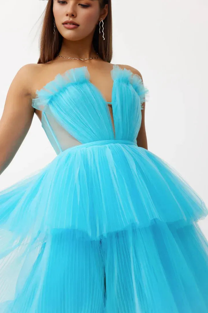 Trendy A-Line Off the Shoulder Sleeveless Tulle Floor-Length Prom Dress