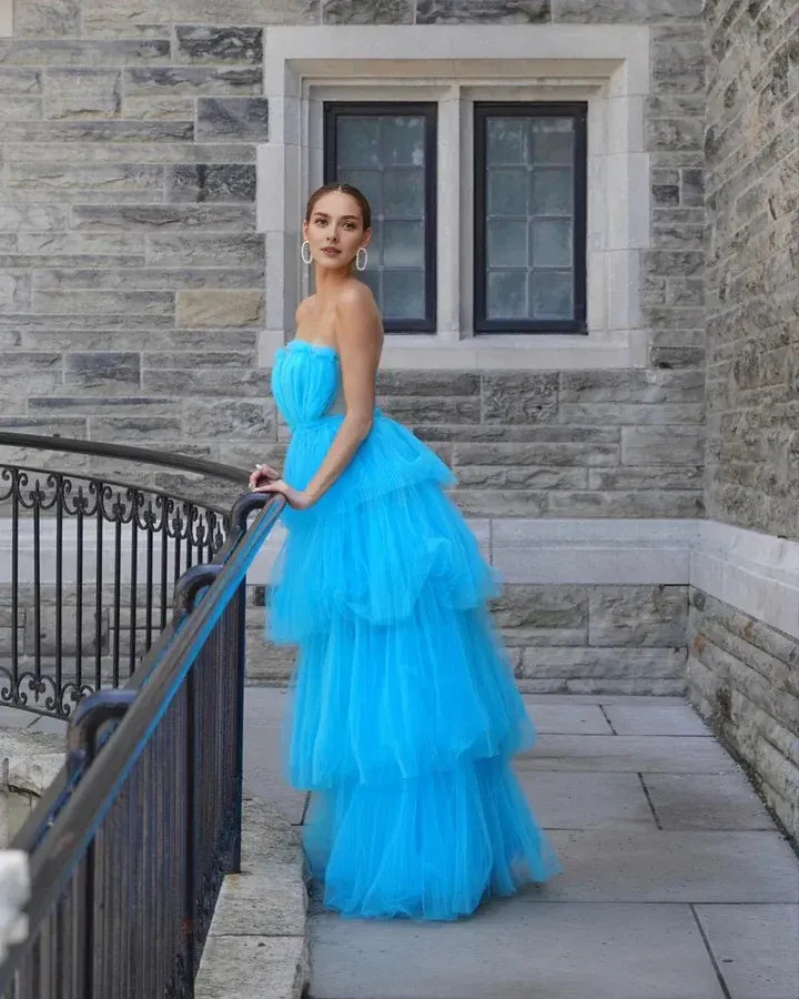 Trendy A-Line Off the Shoulder Sleeveless Tulle Floor-Length Prom Dress