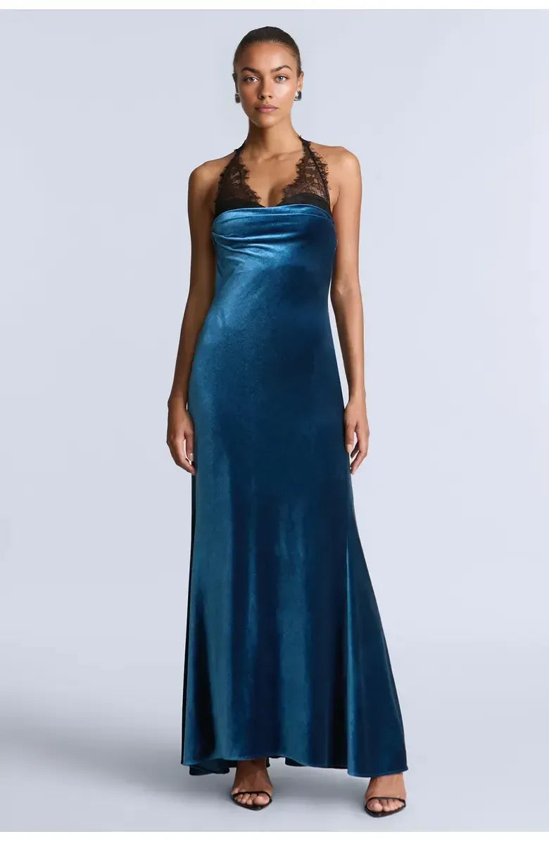 Trendy A-Line Off the Shoulder Sleeveless Velvet Floor-Length Prom Dress