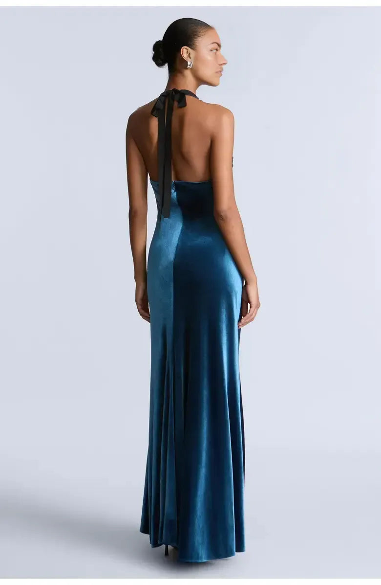 Trendy A-Line Off the Shoulder Sleeveless Velvet Floor-Length Prom Dress