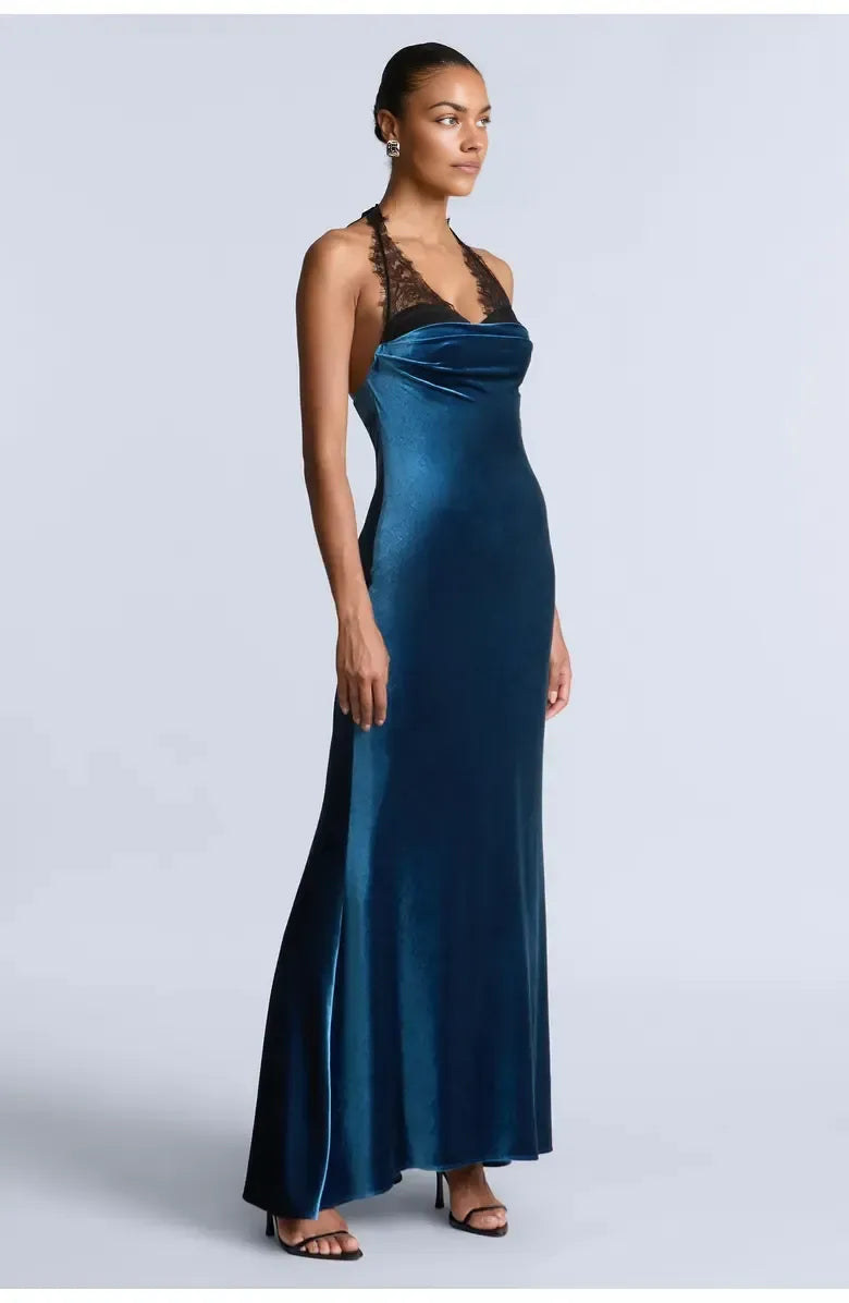 Trendy A-Line Off the Shoulder Sleeveless Velvet Floor-Length Prom Dress