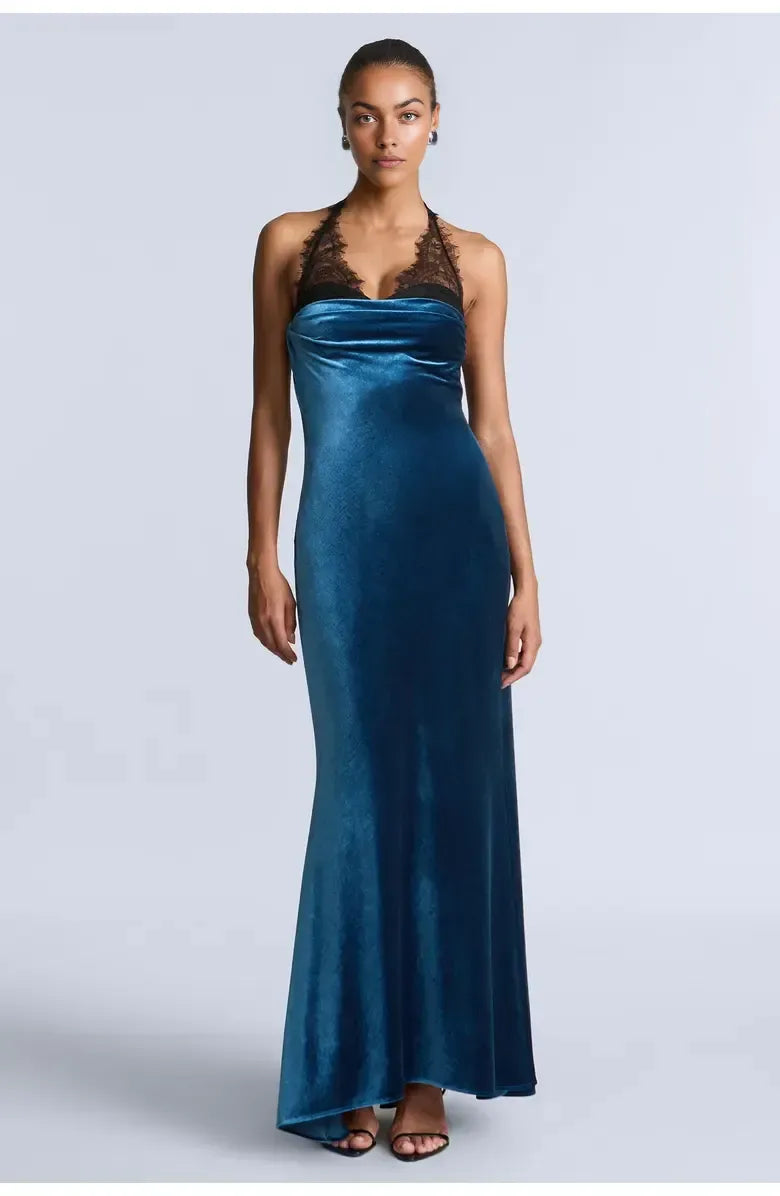 Trendy A-Line Off the Shoulder Sleeveless Velvet Floor-Length Prom Dress