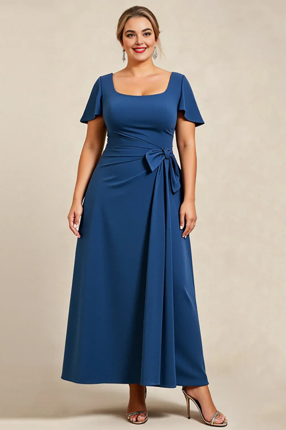 Trendy A-Line Square Neck Cap Sleeve Keyhole Floor-Length Plus Size Mother of the Bride Dress