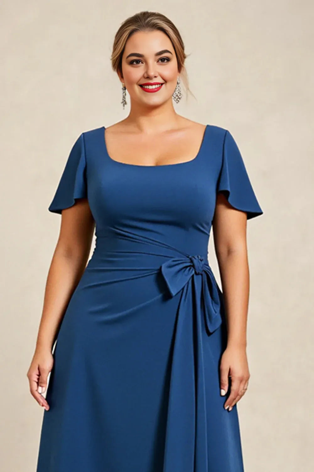 Trendy A-Line Square Neck Cap Sleeve Keyhole Floor-Length Plus Size Mother of the Bride Dress