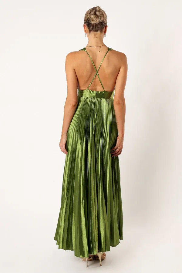 Trendy A-Line V Neck Sleeveless Satin Ankle-Length Prom Dress