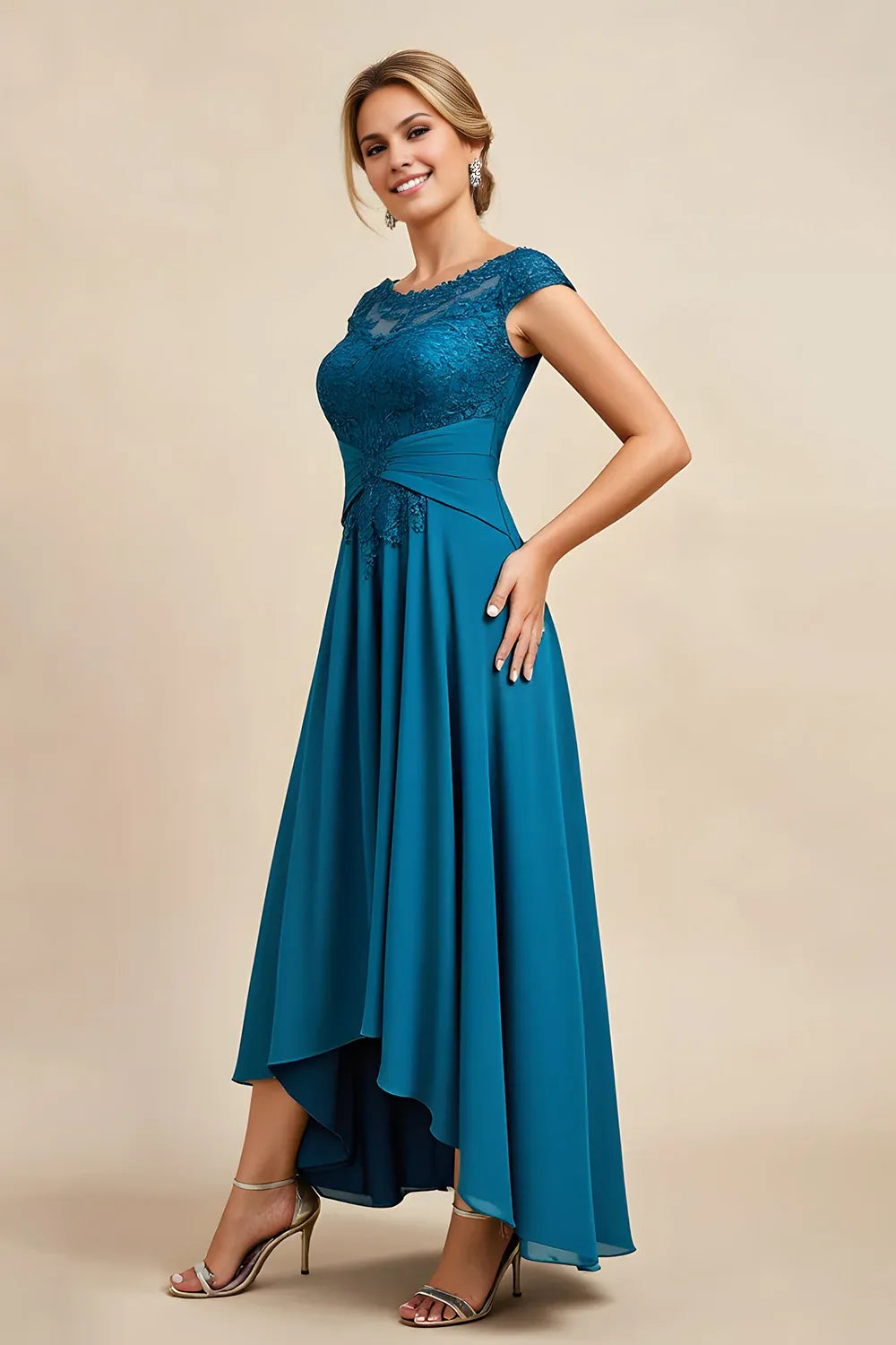 Trendy A Line Boat Neck Cap Sleeve Zipper Up Floor-Length Mother of the Bride Dress