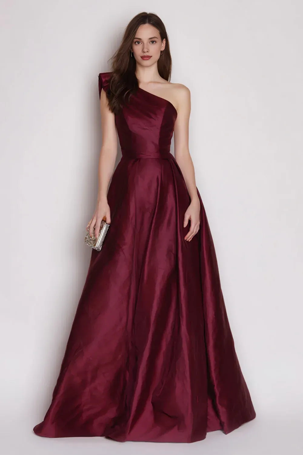Trendy A Line Sleeveless One Shoulder Satin Pleated Ankle-Length Prom Dress