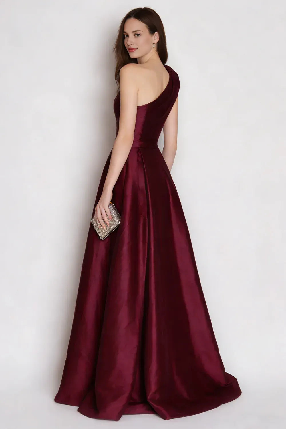 Trendy A Line Sleeveless One Shoulder Satin Pleated Ankle-Length Prom Dress