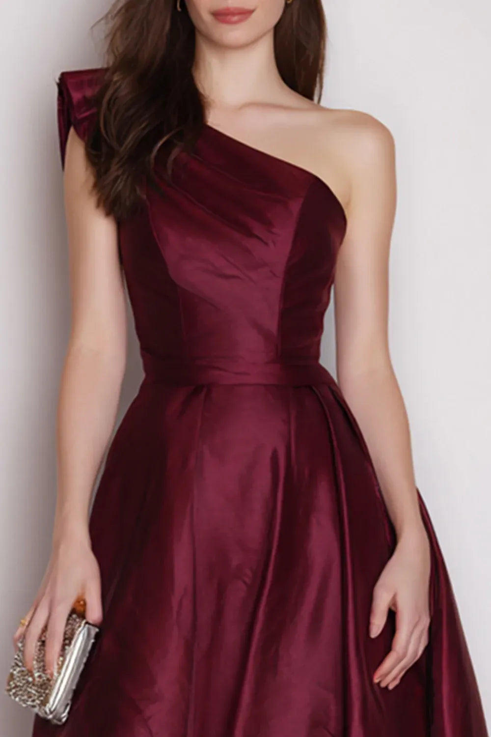 Trendy A Line Sleeveless One Shoulder Satin Pleated Ankle-Length Prom Dress
