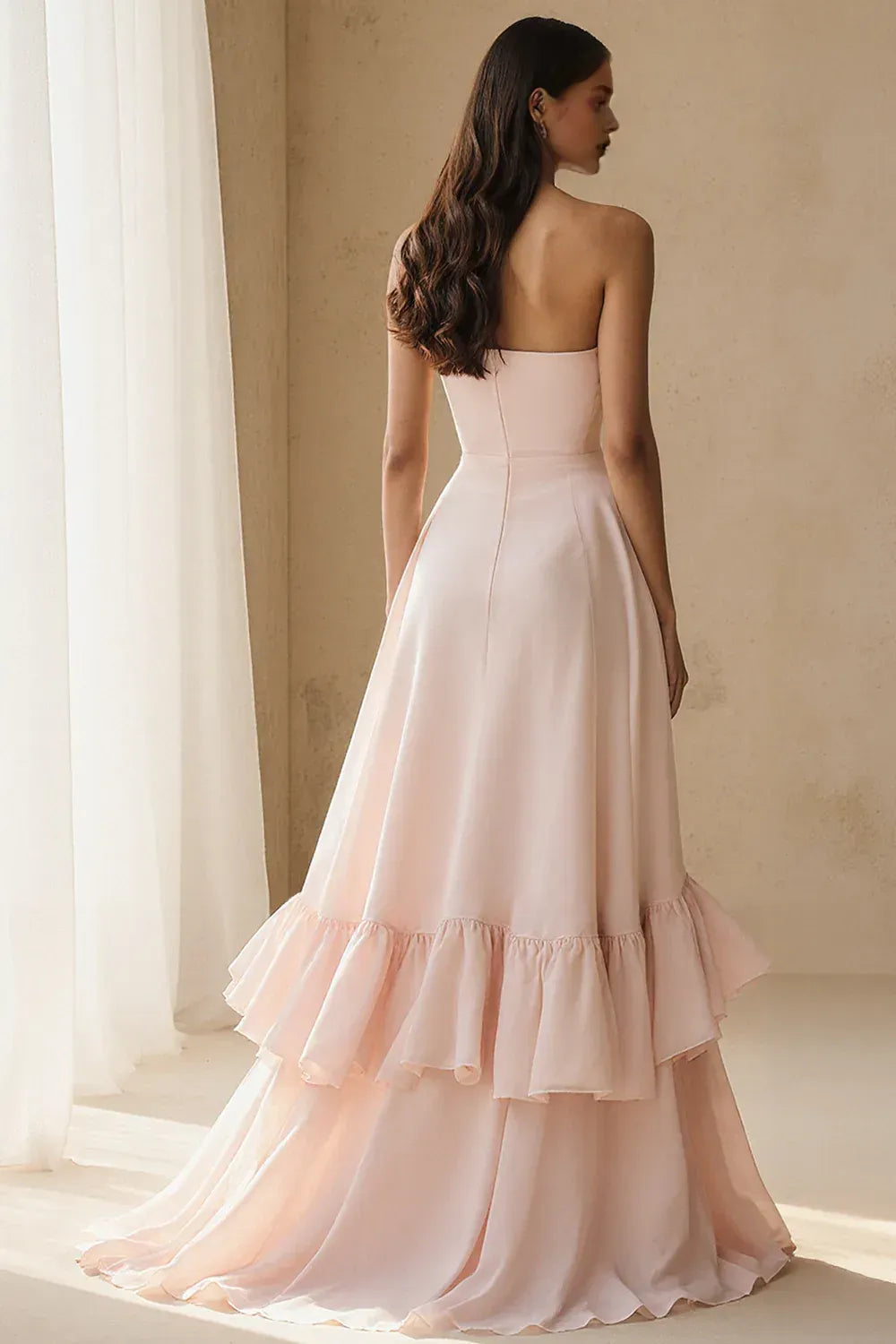 Trendy A Line Strapless Sleeveless Backless Ruffles Floor-Length Prom Dress