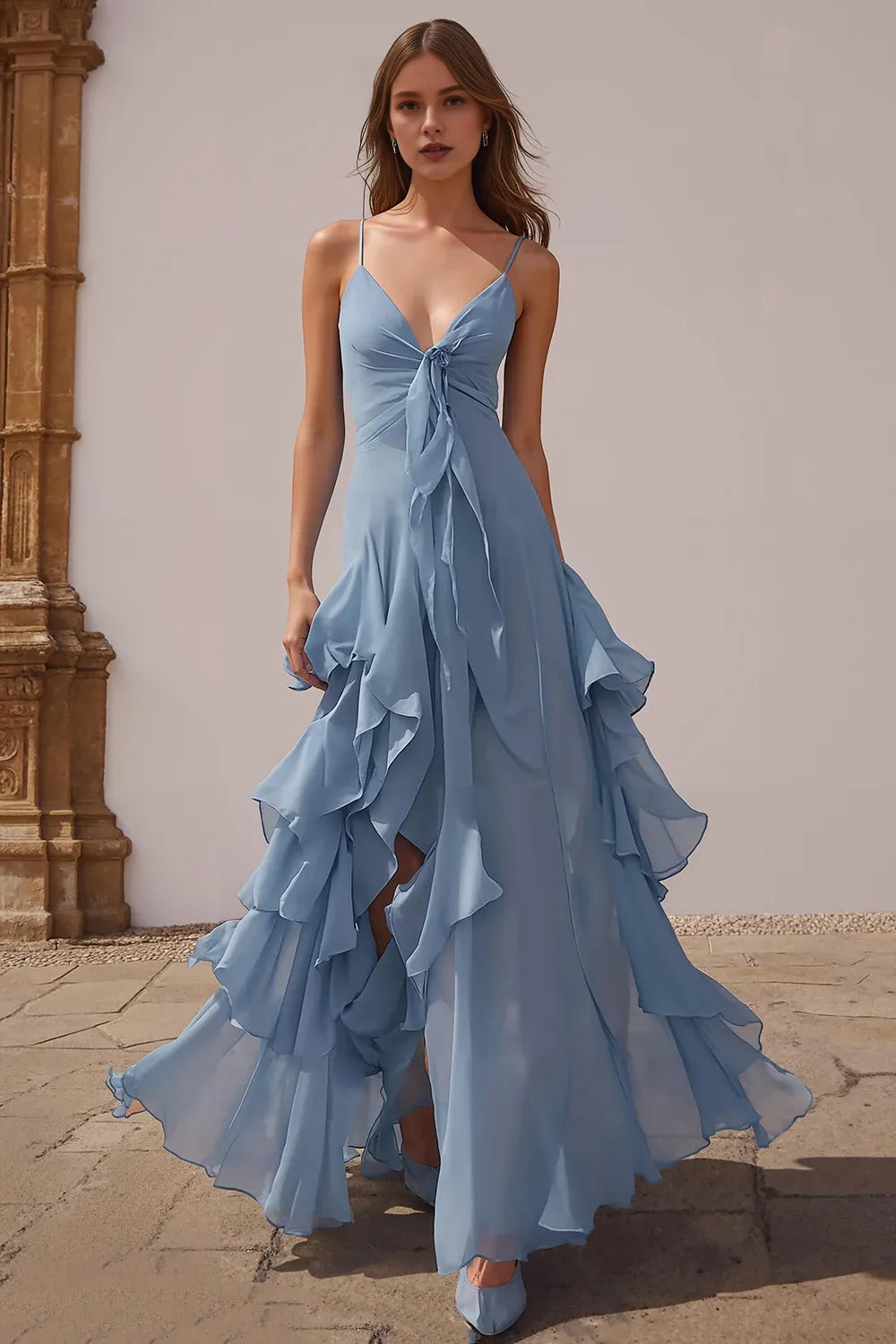 Trendy A Line V-Neck Sleeveless Backless Floor-Length Prom Dress