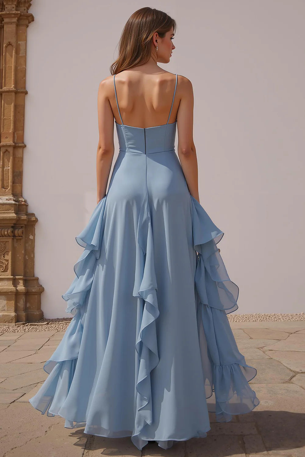 Trendy A Line V-Neck Sleeveless Backless Floor-Length Prom Dress