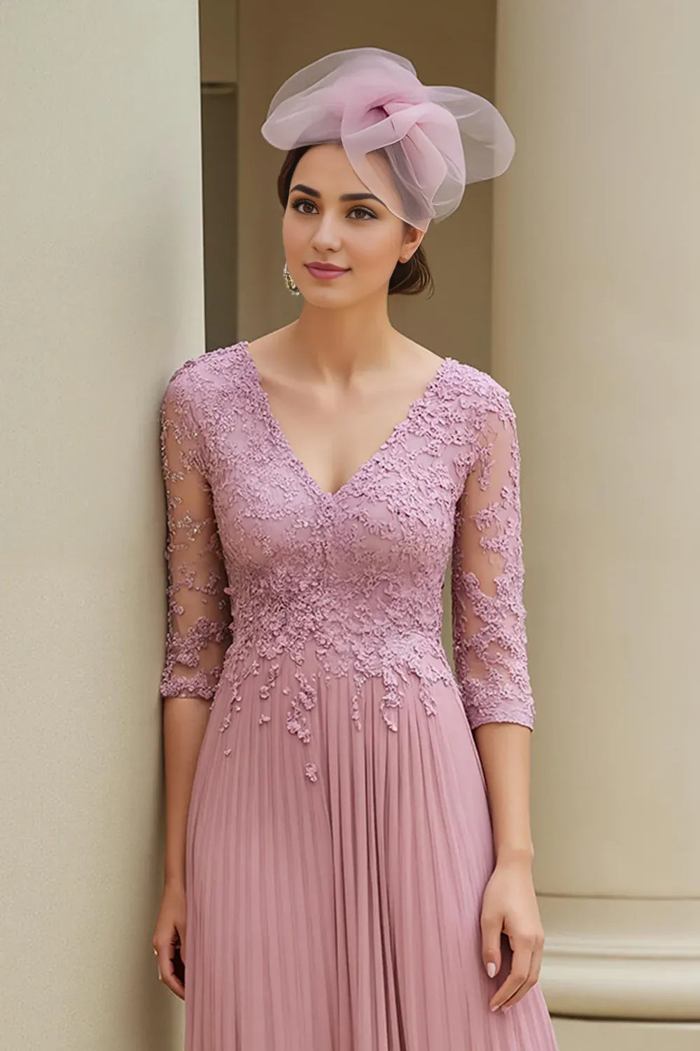 Trendy A Line V-Neck Sleeveless V Back Floor-Length Mother of the Bride Dress