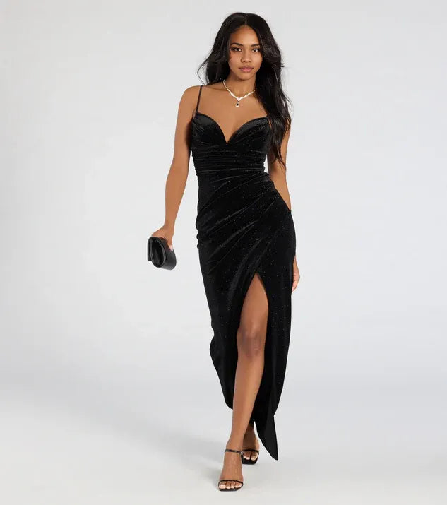 Trendy Bodycon Spaghetti Straps Sleeveless Open Back Floor-Length Prom Dress