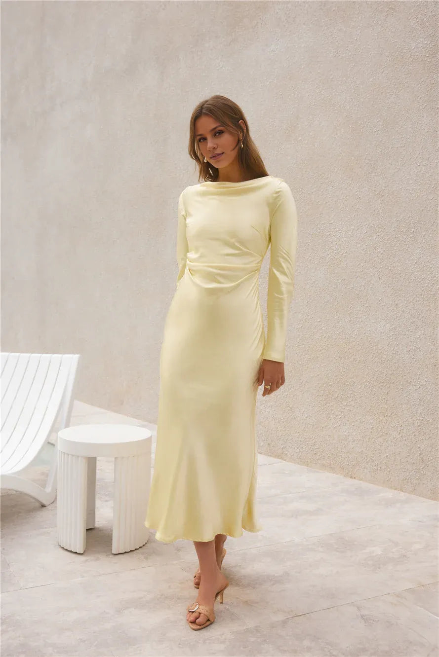 Trendy Fitted High Neck Long Sleeves Backless Floor-Length Cocktail Dress
