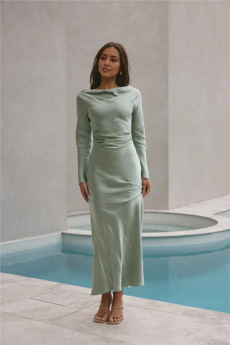 Trendy Fitted High Neck Long Sleeves Backless Floor-Length Cocktail Dress