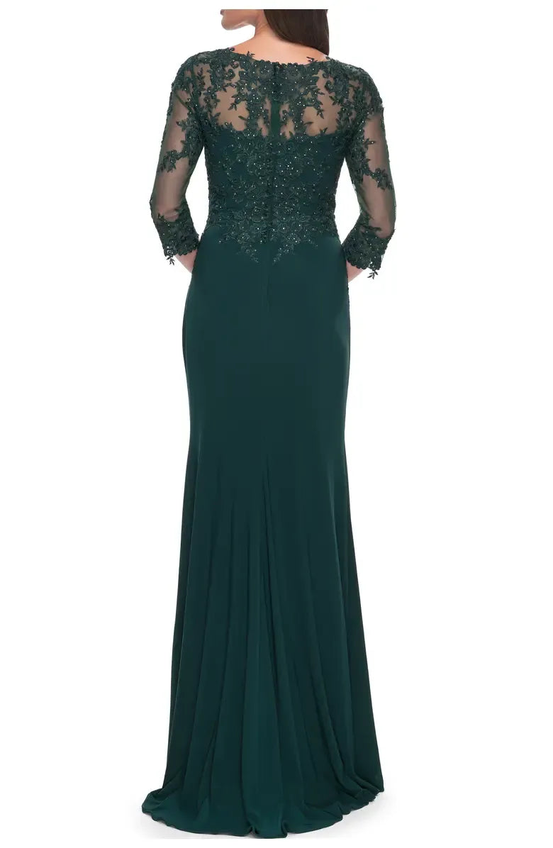 Trendy Fitted V-neck Illusion Sleeves Zipper Up Floor-Length Mother of the Bride Dress