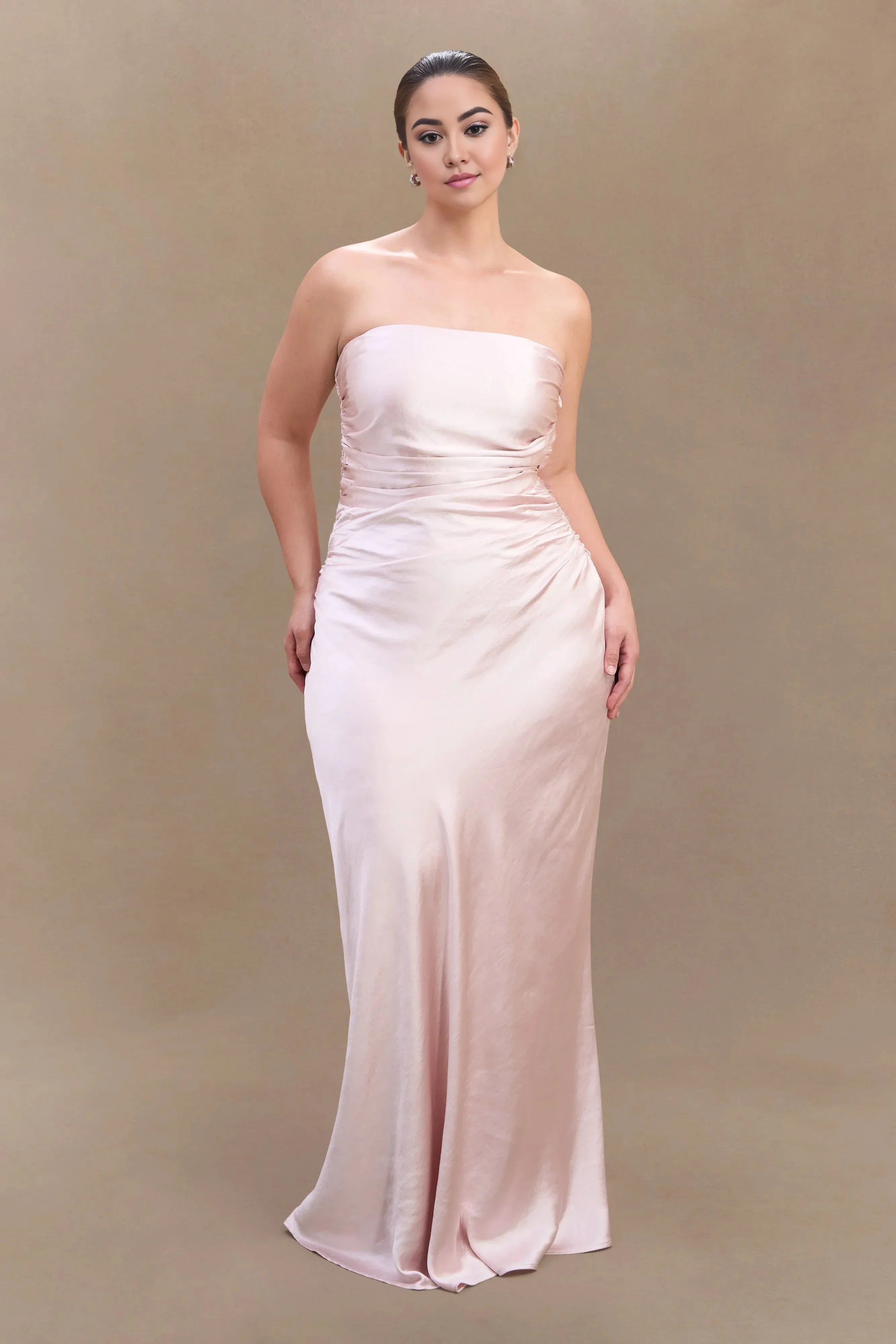 Vestidos de fiesta elegantes de sirena hasta el suelo, de satén, largos, sin aberturas, sin tirantes, talla grande 