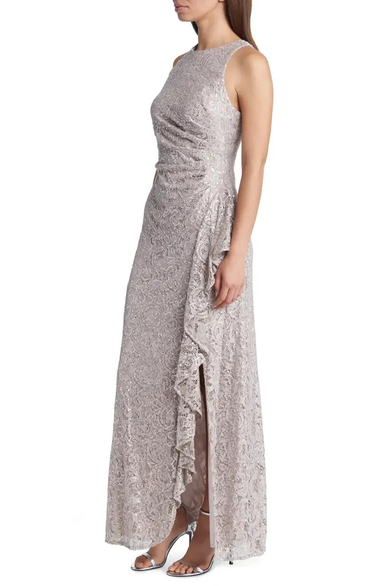 Trendy Mermaid High Neck Sleeveless Zipper Up Floor-Length Mother of the Bride Dress