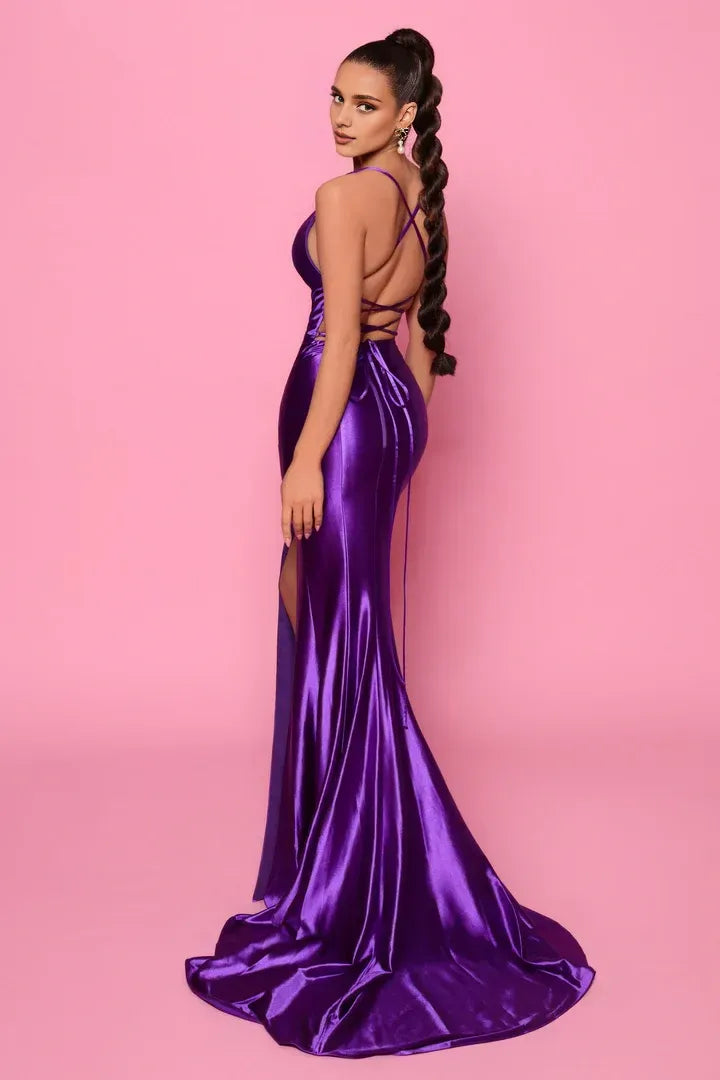 Trendy Mermaid/Trumpet Cowl Neck Sleeveless Satin Sweep/Brush Train Prom Dress