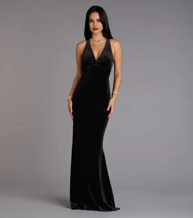Trendy Mermaid V Neck Sleeveless Backless Floor-Length Prom Dress