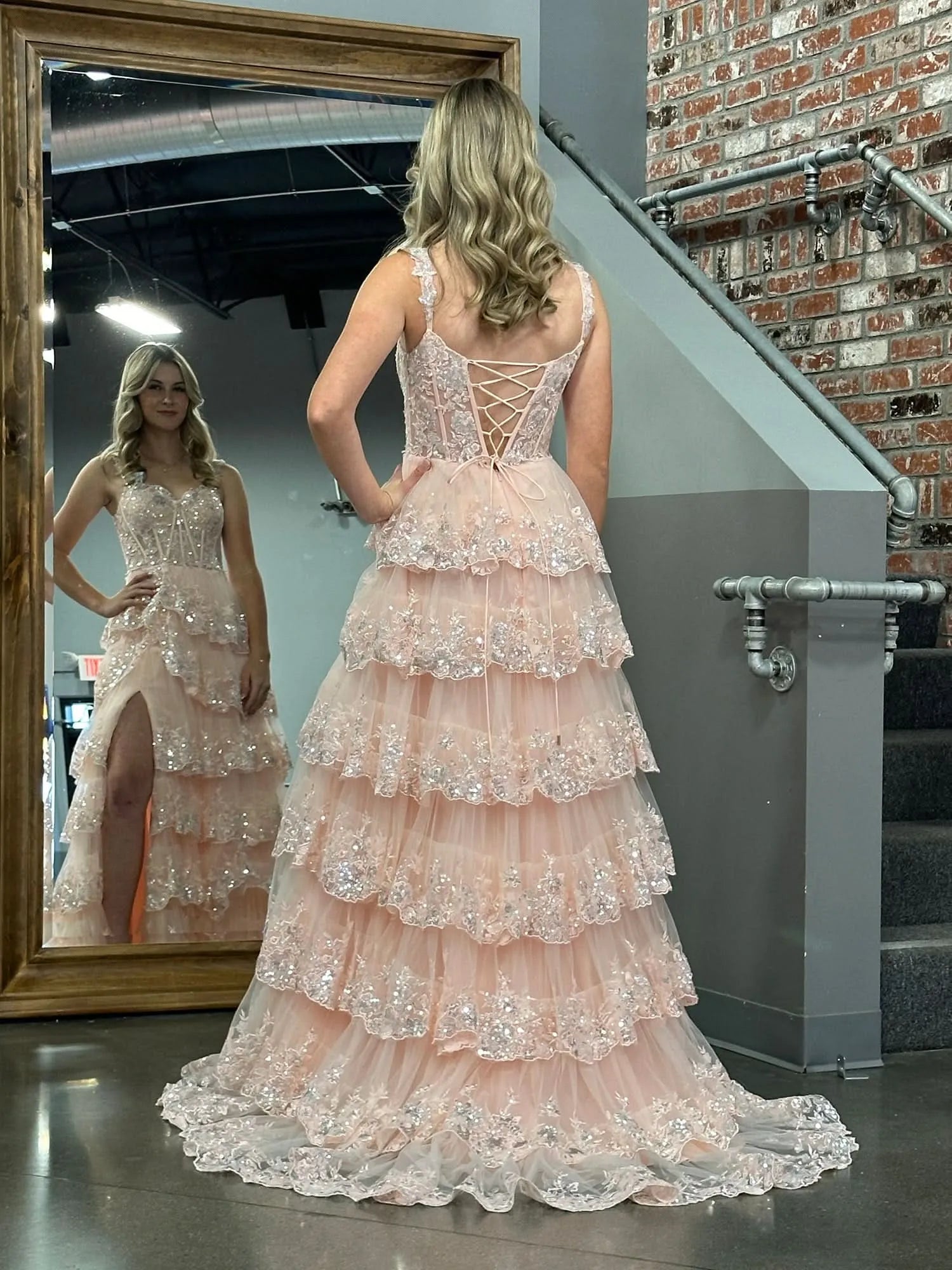 Trendy Off the Shoulder Sleeveless A-Line Tulle Tiered Long Prom Dress