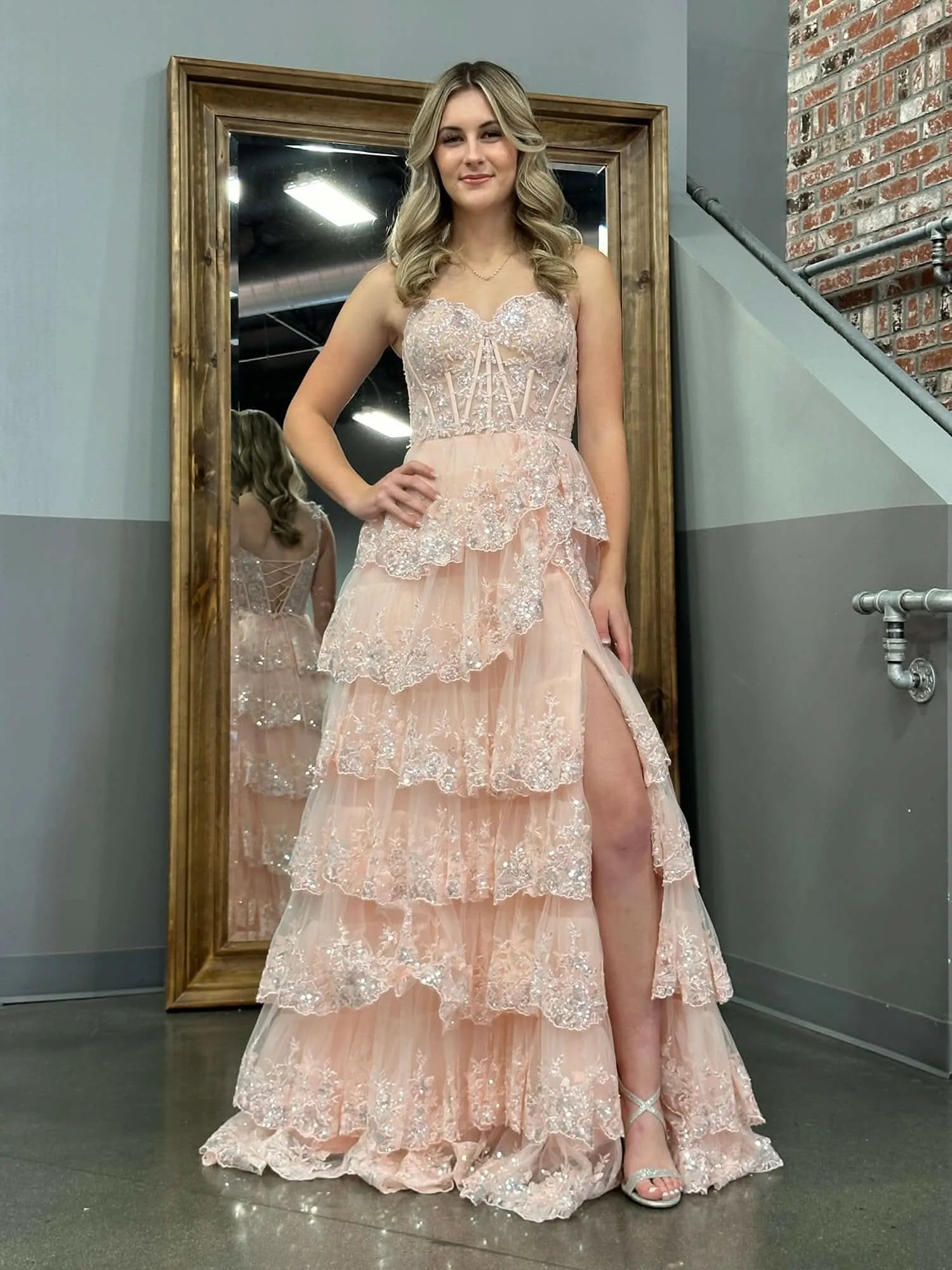 Trendy Off the Shoulder Sleeveless A-Line Tulle Tiered Long Prom Dress