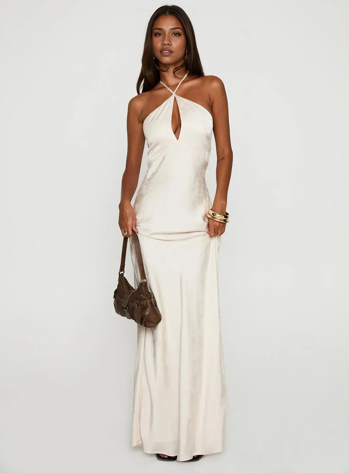 Trendy Sheath/Column Halter Neck Sleeveless Backless Floor-Length Prom Dress