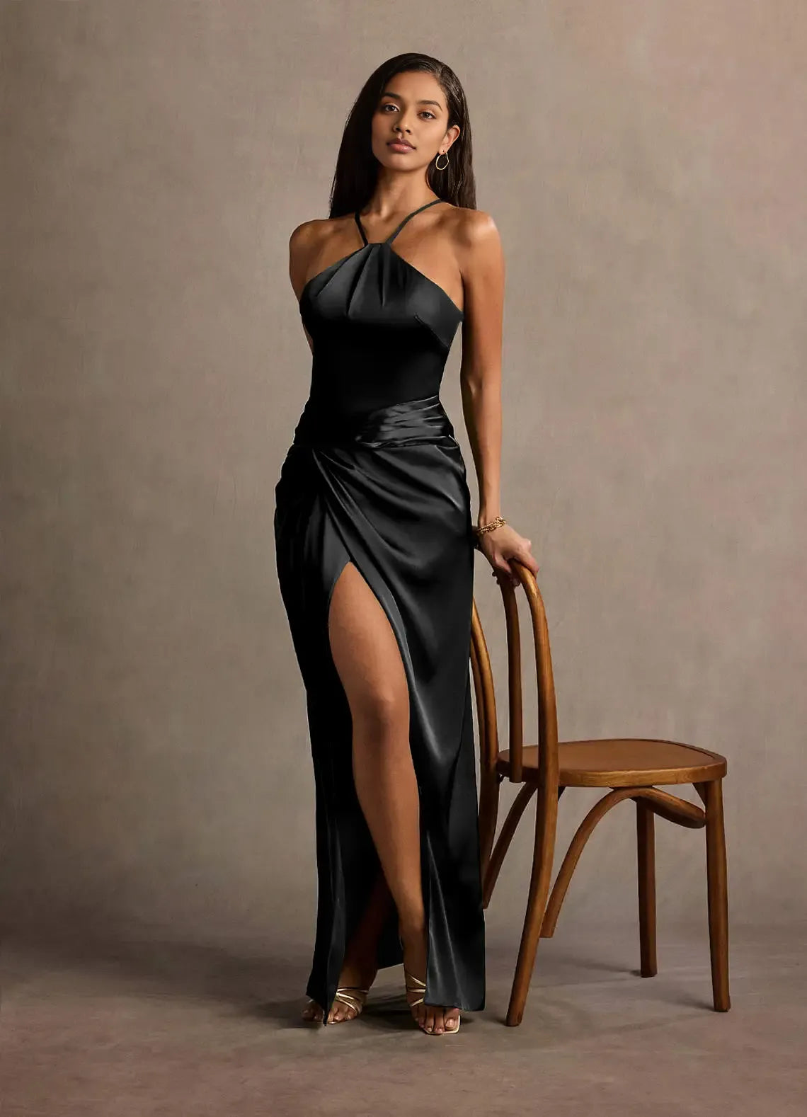 Trendy Sheath Halter Neck Sleeveless Backless Floor-Length Evening Dress