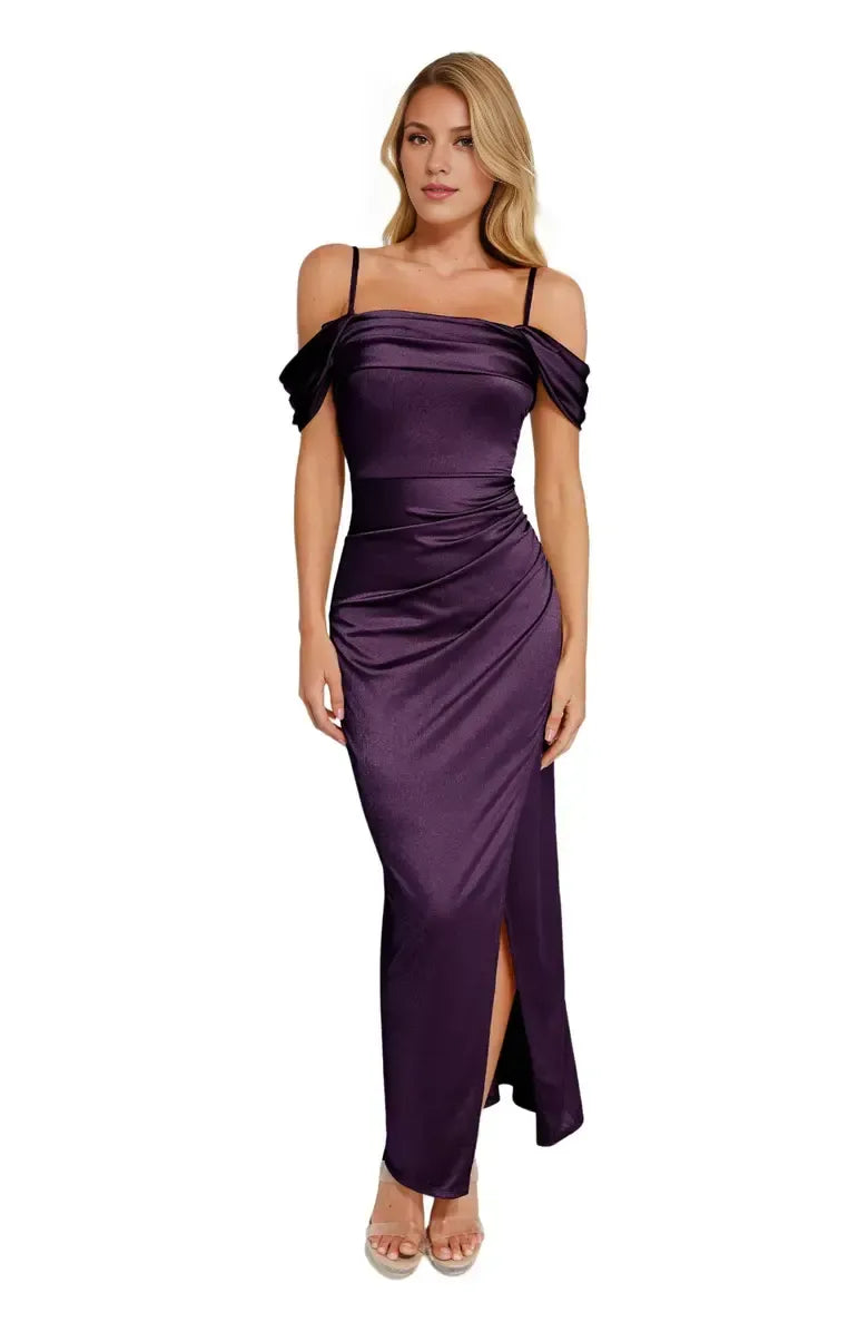 Trendy Sheath Off Shoulder Sleeveless Satin Floor-Length Prom Dress