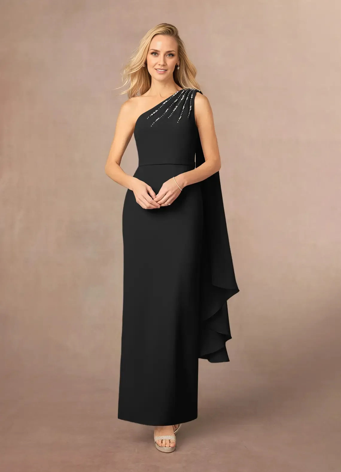 Trendy Sheath One-Shoulder Sleeveless Side Zip Ankle-Length Mother of the Bride Dress
