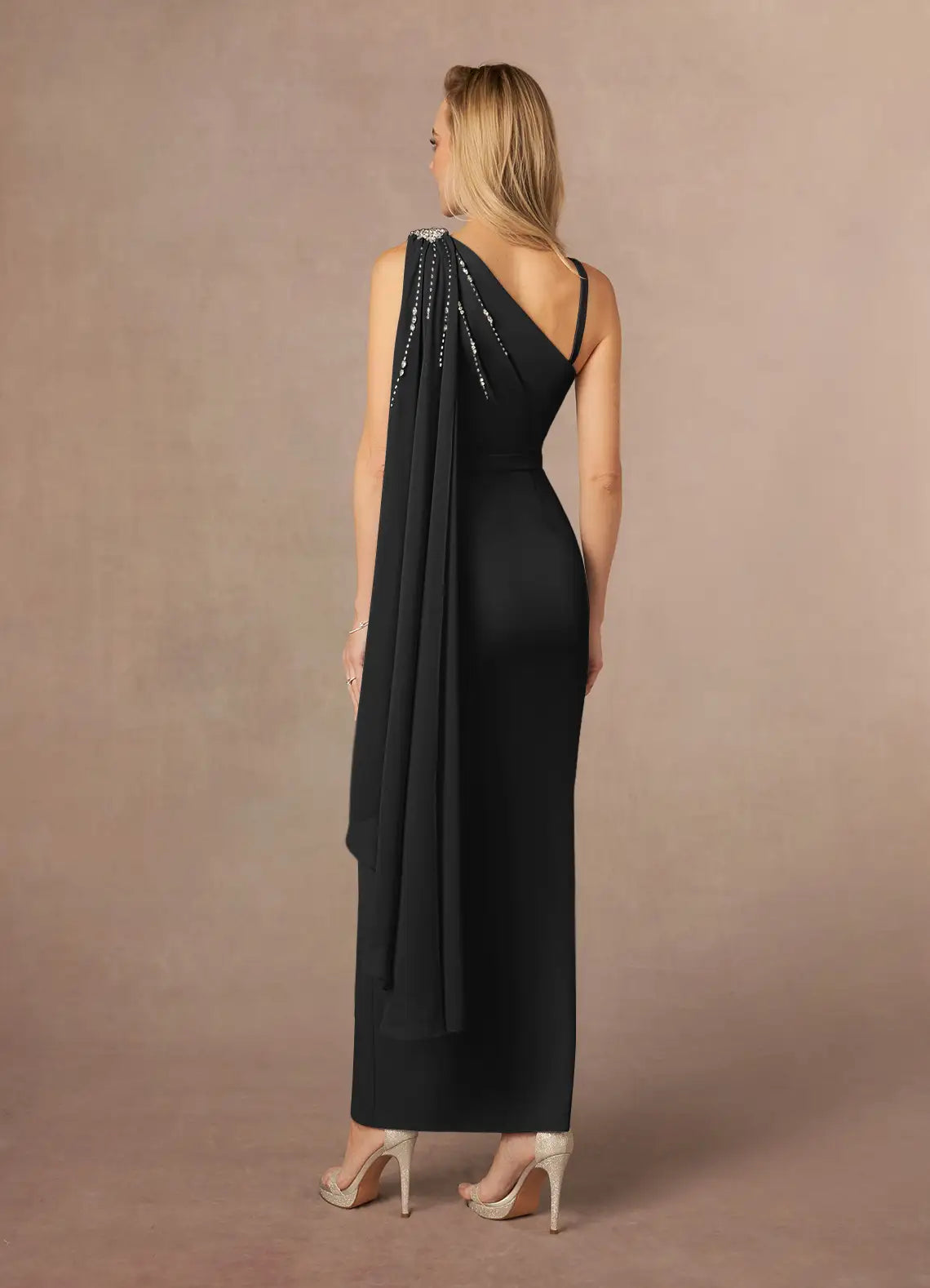 Trendy Sheath One-Shoulder Sleeveless Side Zip Ankle-Length Mother of the Bride Dress