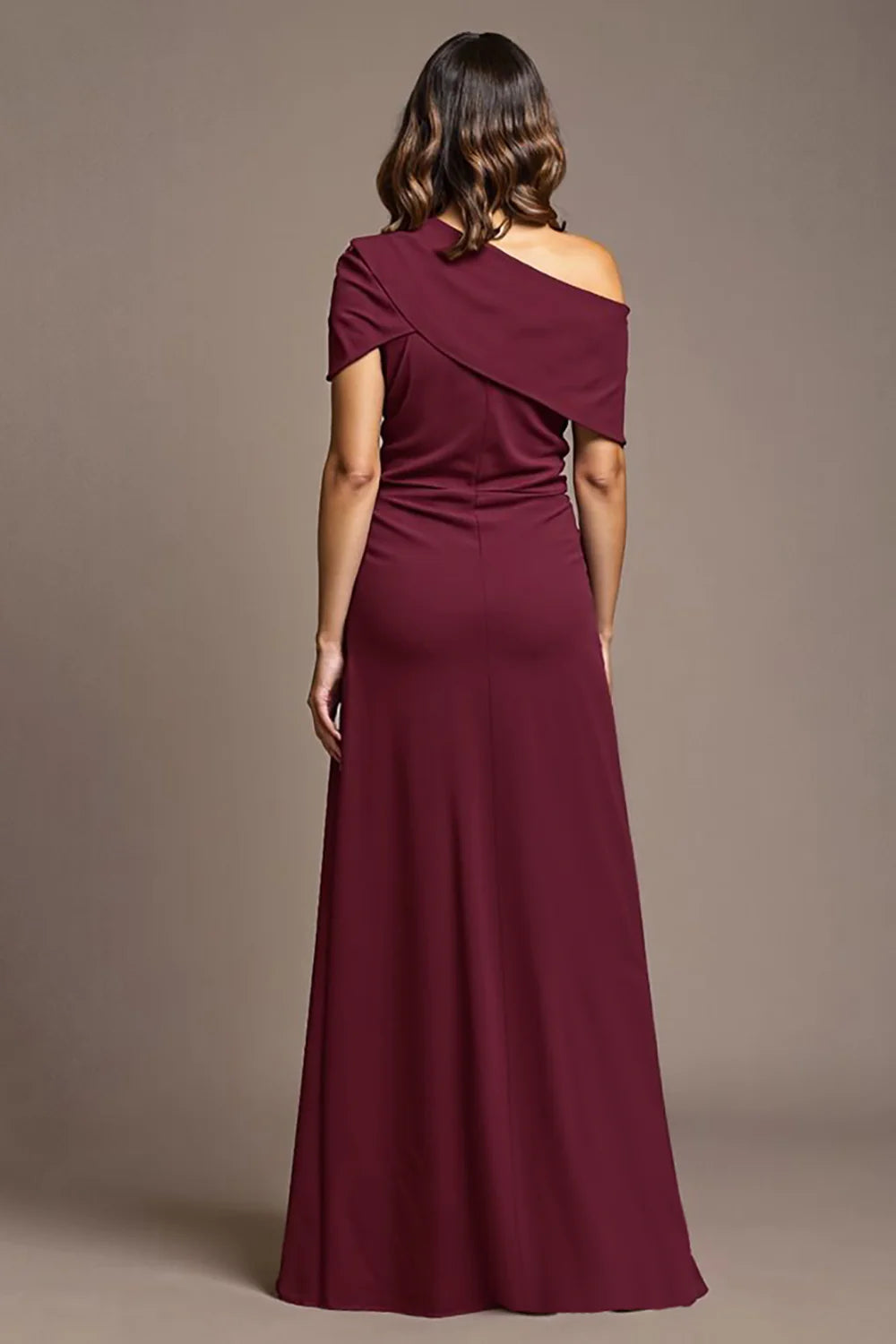 Trendy Sheath One Shoulder Cap Sleeve Asymmetrical Back Floor-Length Mother of the Bride Dress