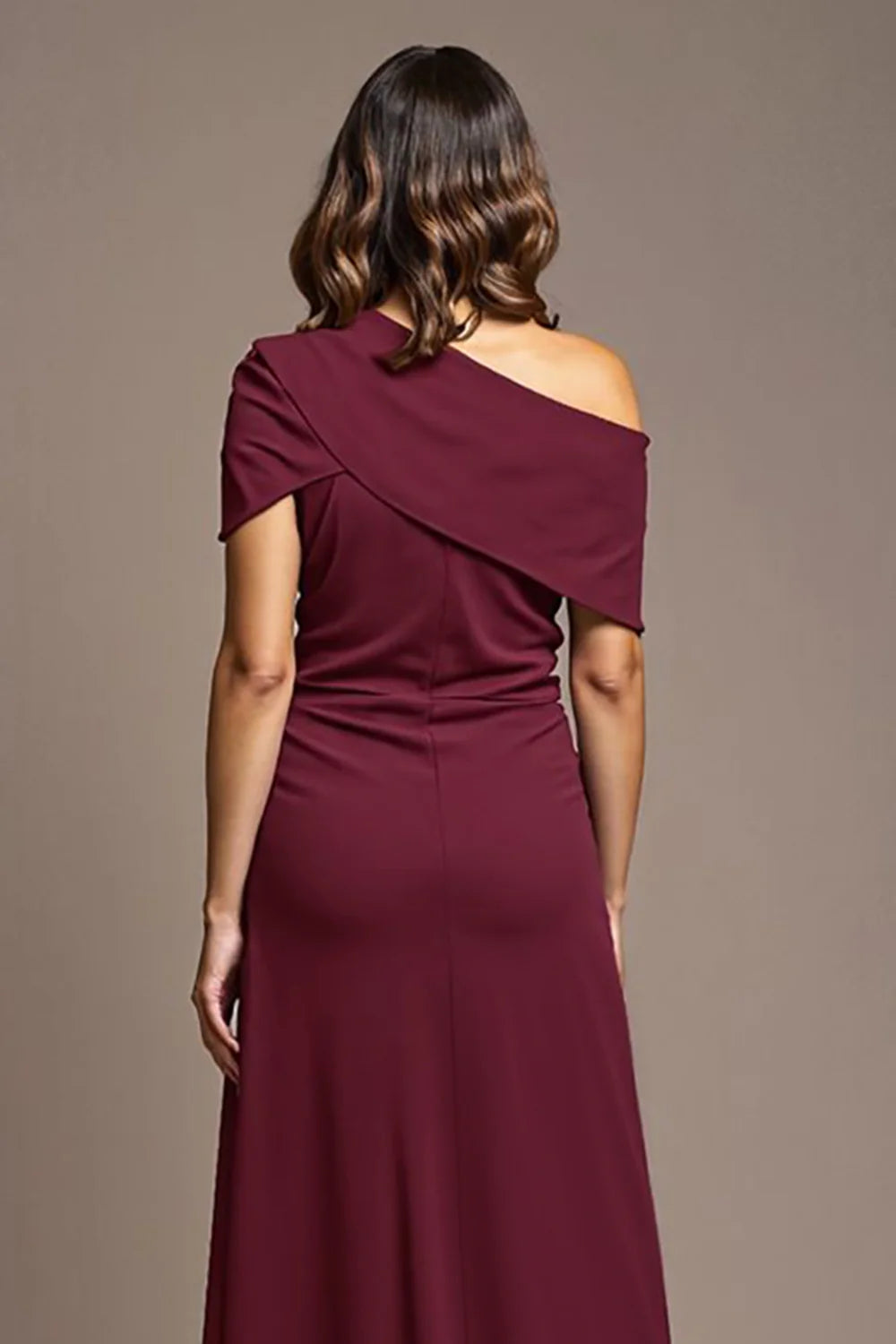 Trendy Sheath One Shoulder Cap Sleeve Asymmetrical Back Floor-Length Mother of the Bride Dress
