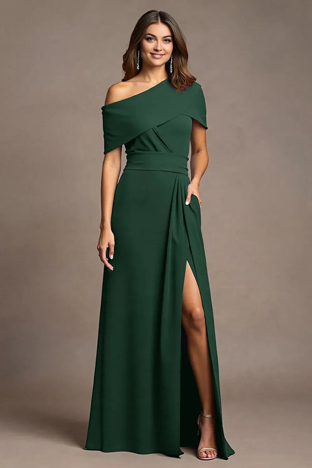 Trendy Sheath One Shoulder Cap Sleeve Asymmetrical Back Floor-Length Mother of the Bride Dress