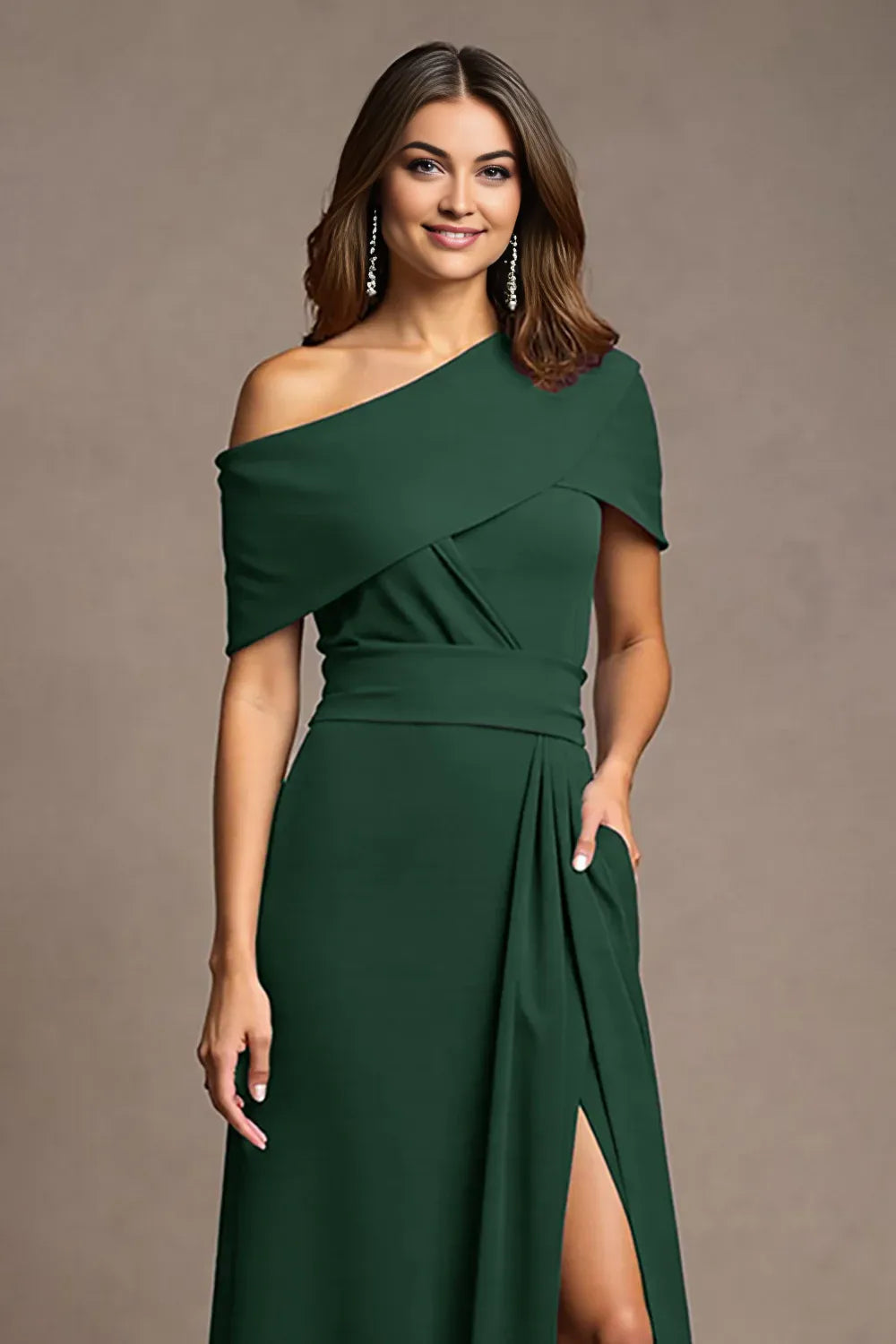 Trendy Sheath One Shoulder Cap Sleeve Asymmetrical Back Floor-Length Mother of the Bride Dress