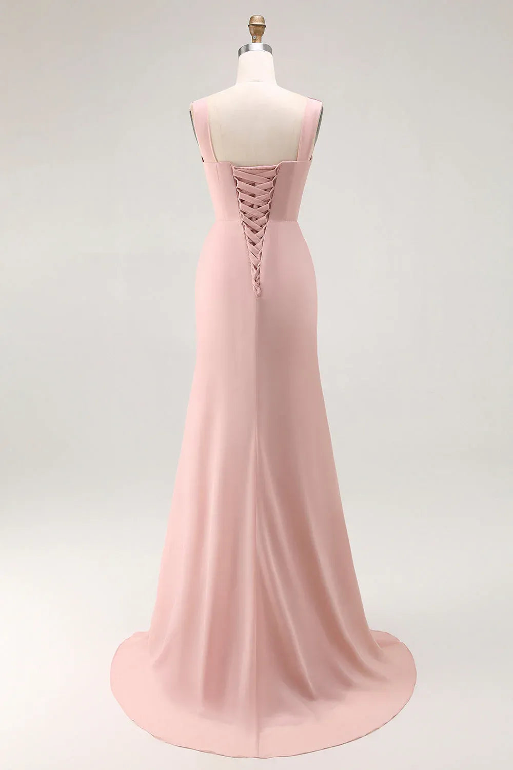 Trendy Sheath V Neck Sleeveless Lace Up Slit Floor-Length Prom Dress