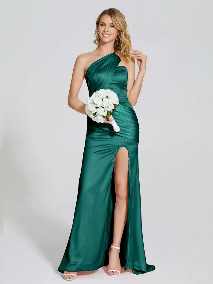 Trendy Trumpet One-Shoulder Sleeveless Zipper Up Sweep/Brush Train Prom Dress