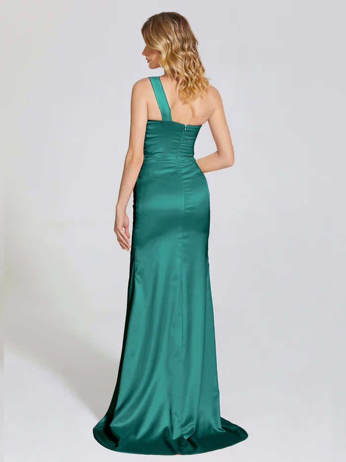 Trendy Trumpet One-Shoulder Sleeveless Zipper Up Sweep/Brush Train Prom Dress